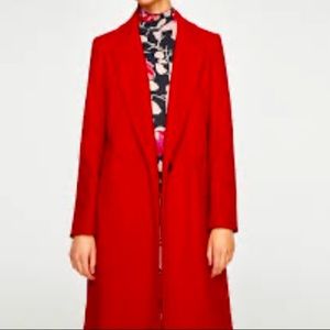 Zara Masculine Red Wool Coat Size S